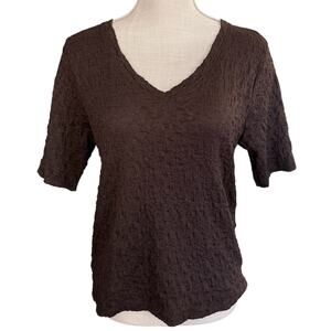 Simply Vera Wang Large Brown Textured/Crinkle V Neck Top